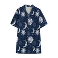 White And Blue Celestial Pattern Print Cotton Hawaiian Shirt