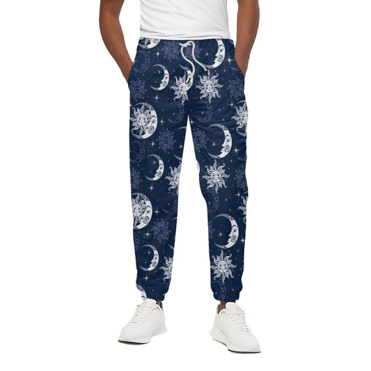 White And Blue Celestial Pattern Print Cotton Pants