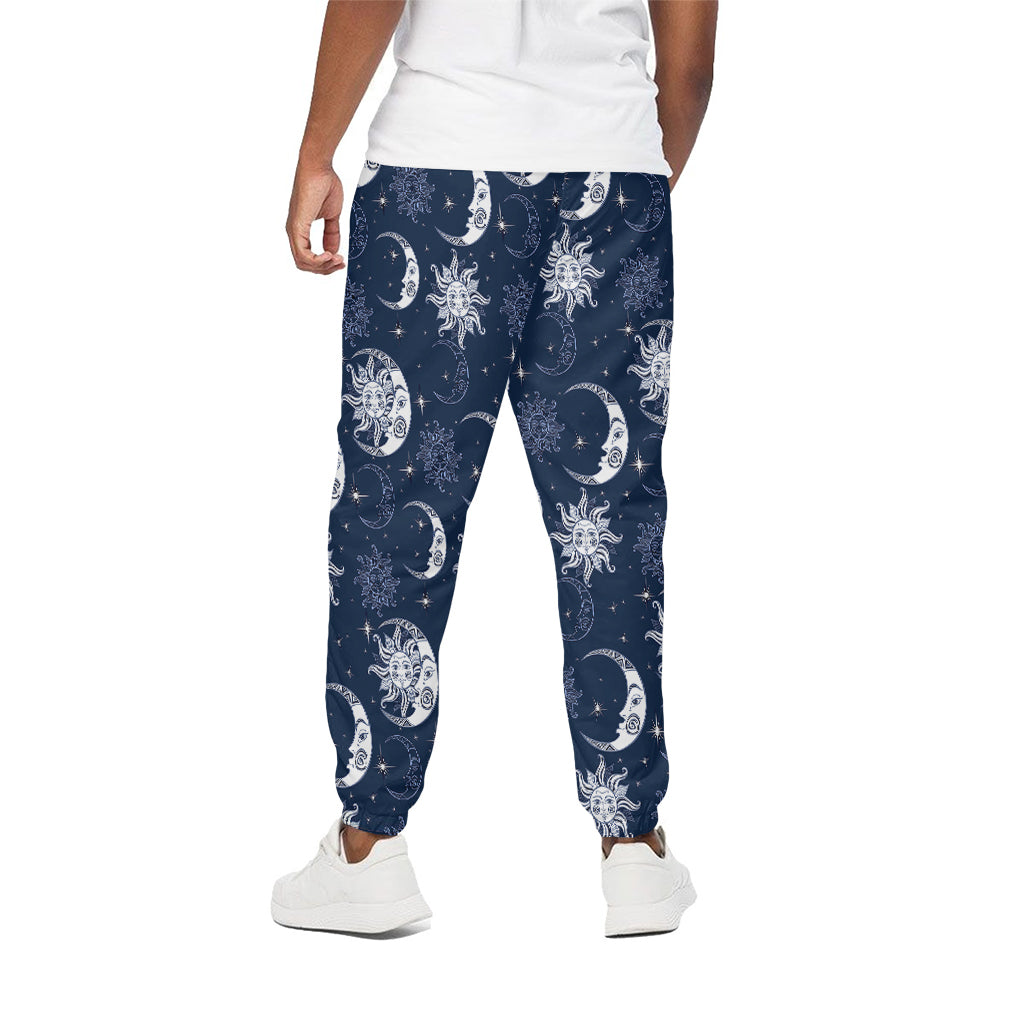 White And Blue Celestial Pattern Print Cotton Pants