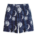White And Blue Celestial Pattern Print Cotton Shorts