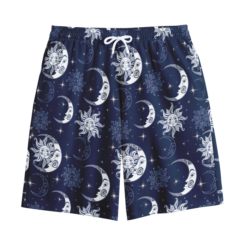 White And Blue Celestial Pattern Print Cotton Shorts