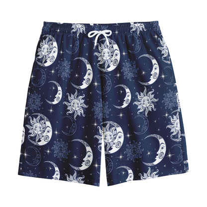 White And Blue Celestial Pattern Print Cotton Shorts