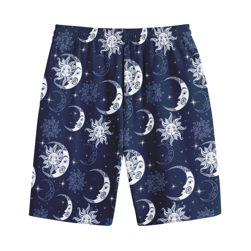 White And Blue Celestial Pattern Print Cotton Shorts