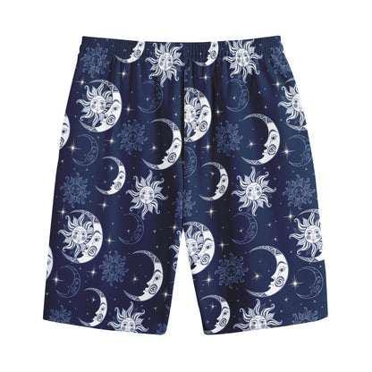 White And Blue Celestial Pattern Print Cotton Shorts
