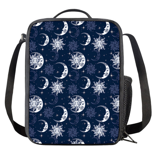 White And Blue Celestial Pattern Print Crossbody Lunch Bag