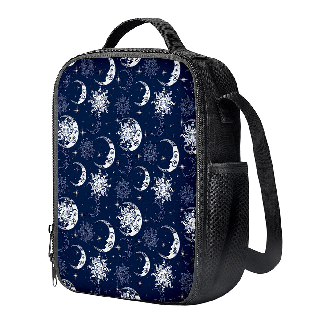 White And Blue Celestial Pattern Print Crossbody Lunch Bag