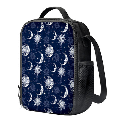White And Blue Celestial Pattern Print Crossbody Lunch Bag