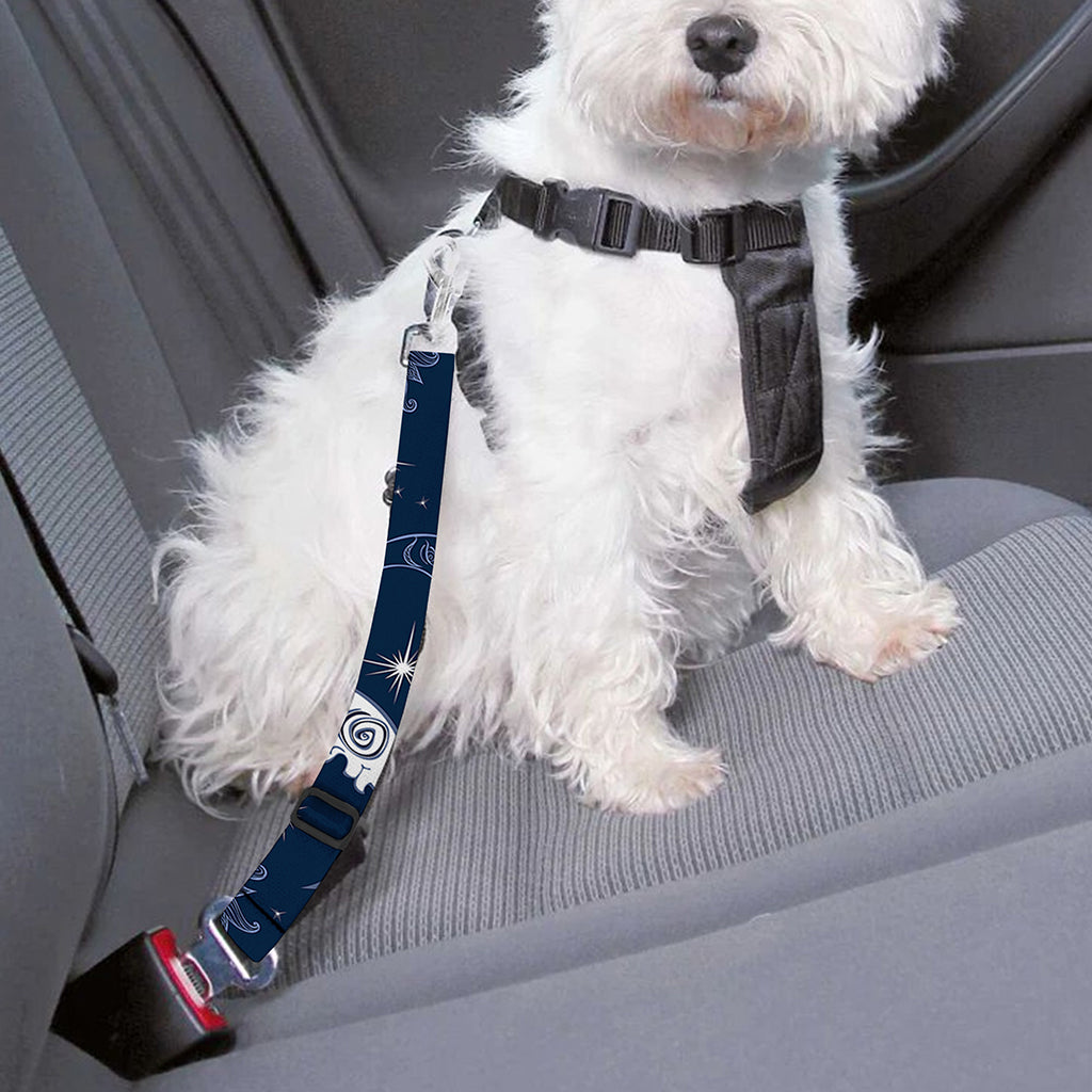 White And Blue Celestial Pattern Print Dog Seat Belt
