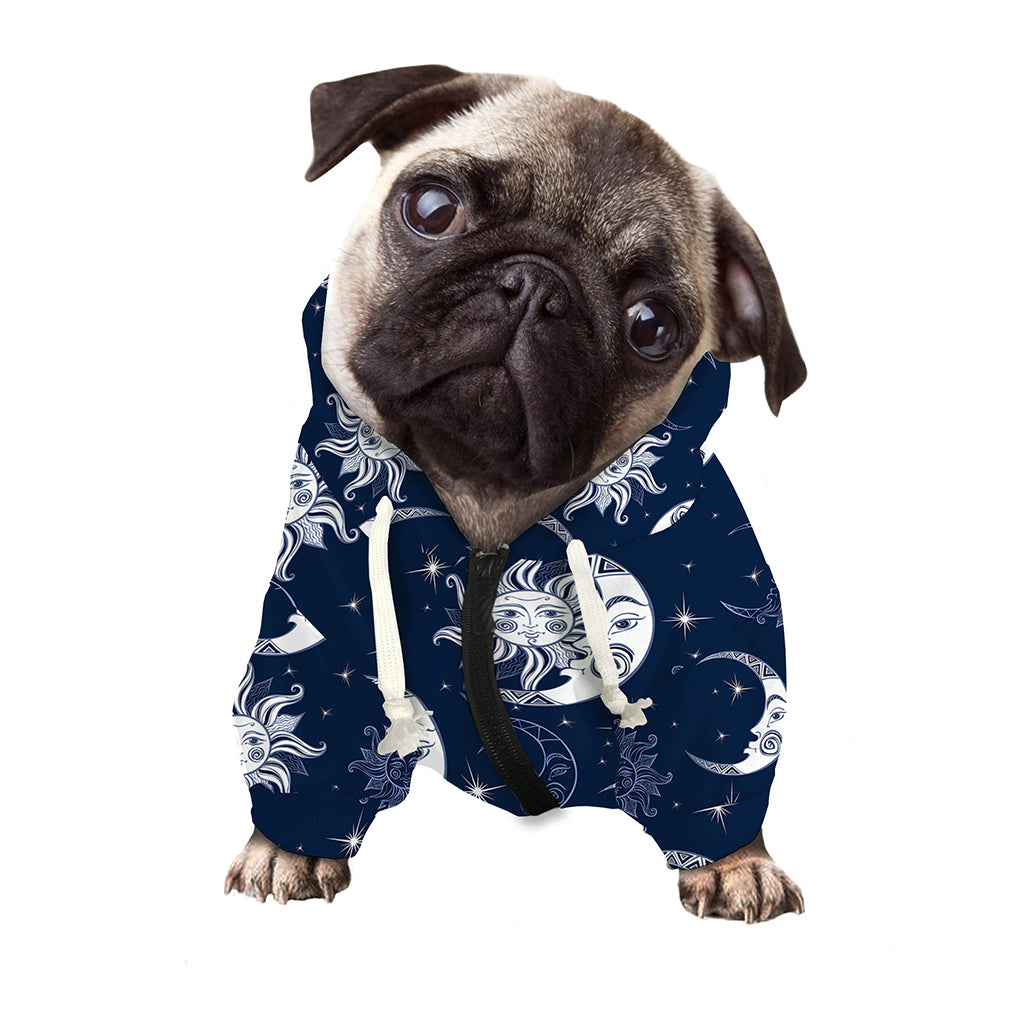 White And Blue Celestial Pattern Print Dog Zip Up Hoodie