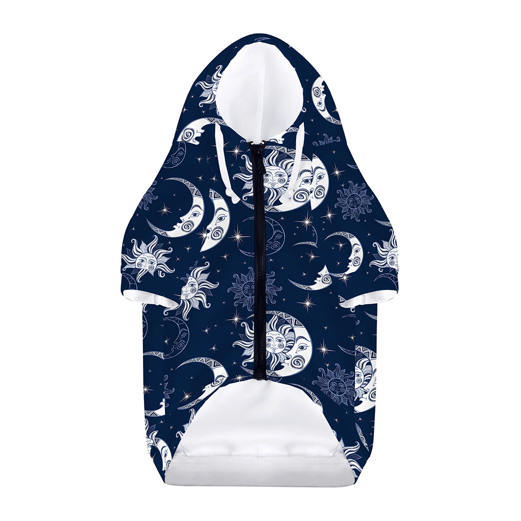 White And Blue Celestial Pattern Print Dog Zip Up Hoodie