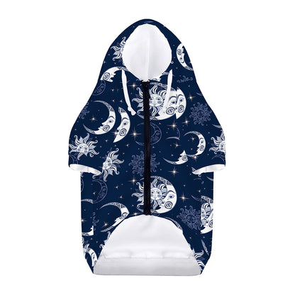 White And Blue Celestial Pattern Print Dog Zip Up Hoodie