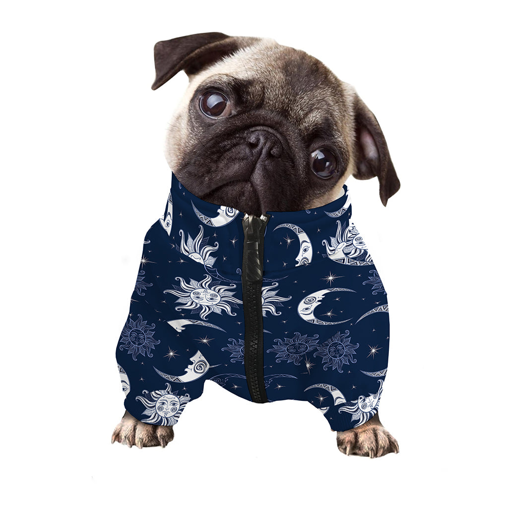 White And Blue Celestial Pattern Print Dog Zip Up Jacket