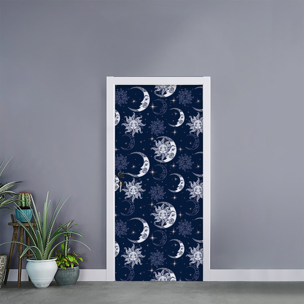 White And Blue Celestial Pattern Print Door Sticker