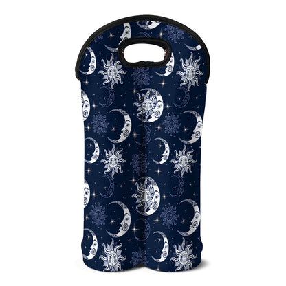 White And Blue Celestial Pattern Print Double Neoprene Wine Tote