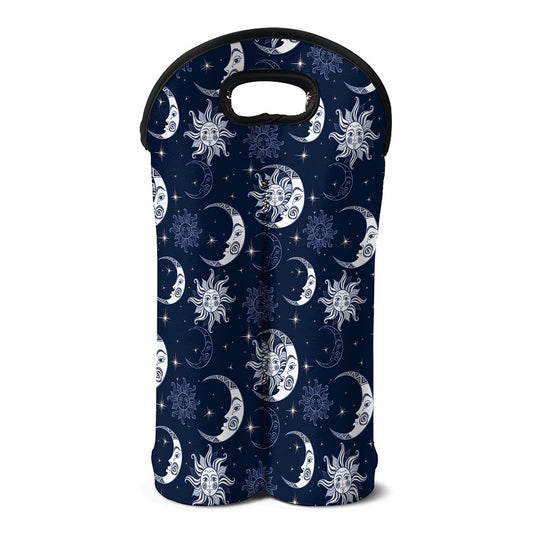 White And Blue Celestial Pattern Print Double Neoprene Wine Tote