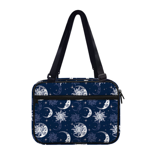 White And Blue Celestial Pattern Print Double Strap Bible Bag
