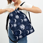 White And Blue Celestial Pattern Print Drawstring Backpack