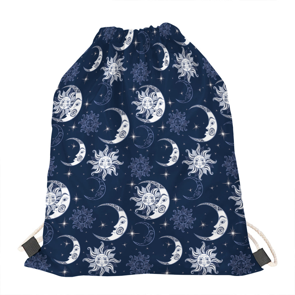White And Blue Celestial Pattern Print Drawstring Bag