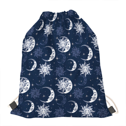 White And Blue Celestial Pattern Print Drawstring Bag