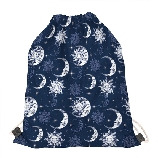 White And Blue Celestial Pattern Print Drawstring Bag