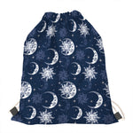 White And Blue Celestial Pattern Print Drawstring Bag