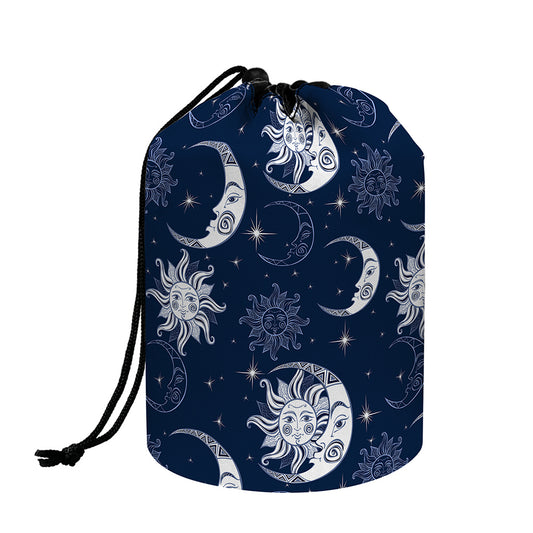 White And Blue Celestial Pattern Print Drawstring Makeup Bag