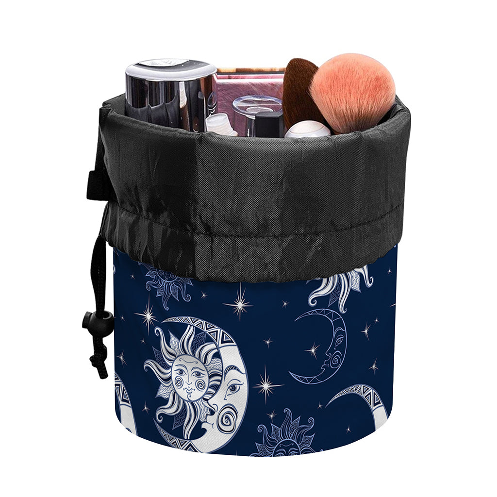 White And Blue Celestial Pattern Print Drawstring Makeup Bag