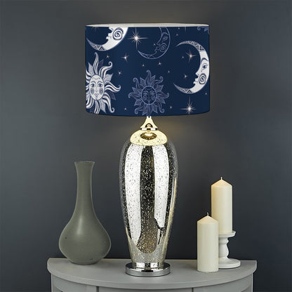 White And Blue Celestial Pattern Print Drum Lamp Shade
