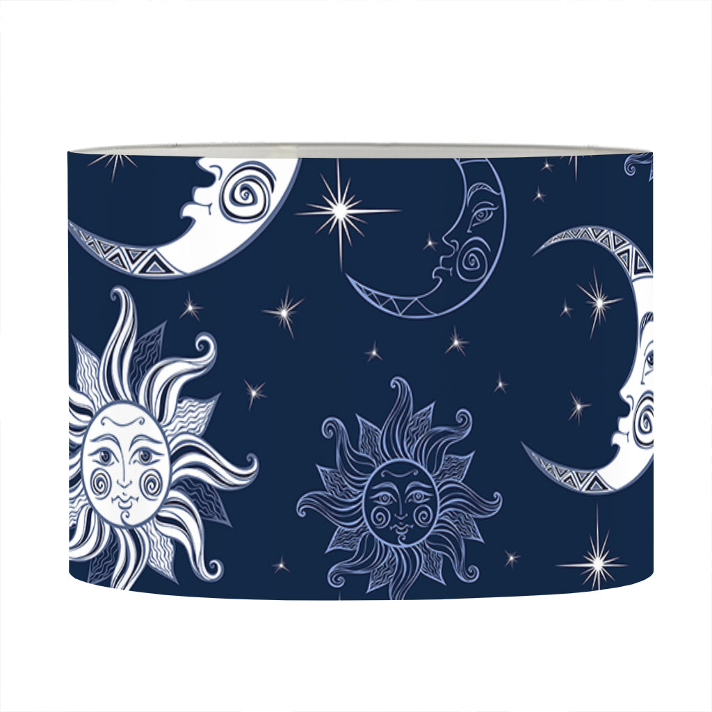 White And Blue Celestial Pattern Print Drum Lamp Shade