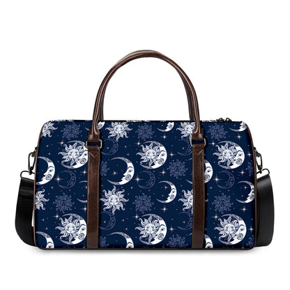 White And Blue Celestial Pattern Print Duffle Bag