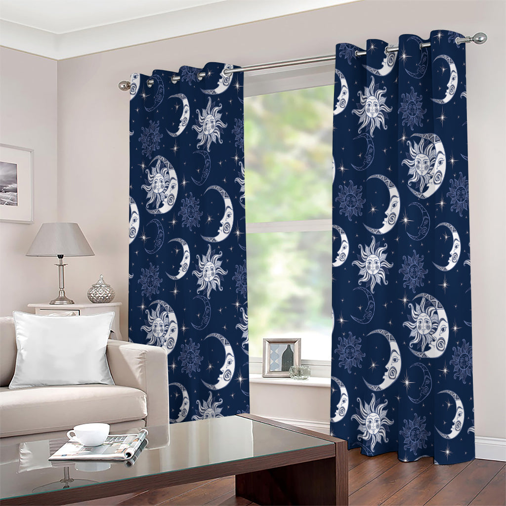 White And Blue Celestial Pattern Print Extra Wide Grommet Curtains