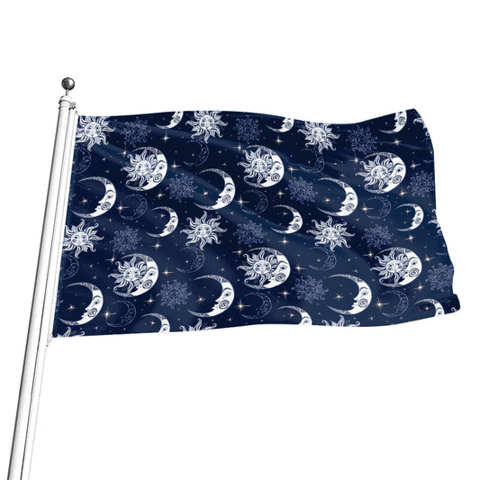 White And Blue Celestial Pattern Print Flag