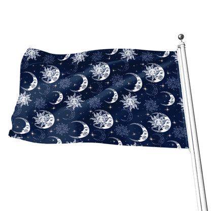 White And Blue Celestial Pattern Print Flag