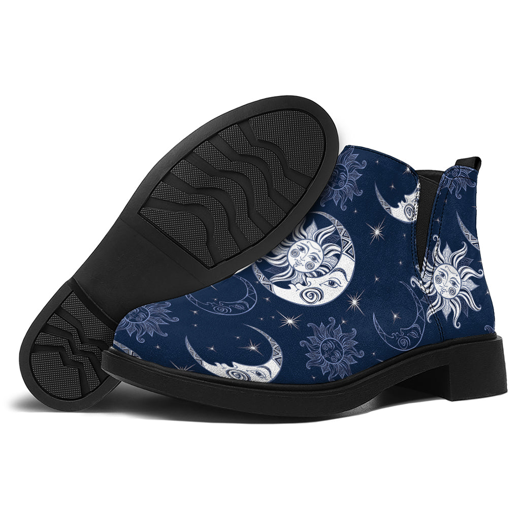 White And Blue Celestial Pattern Print Flat Ankle Boots