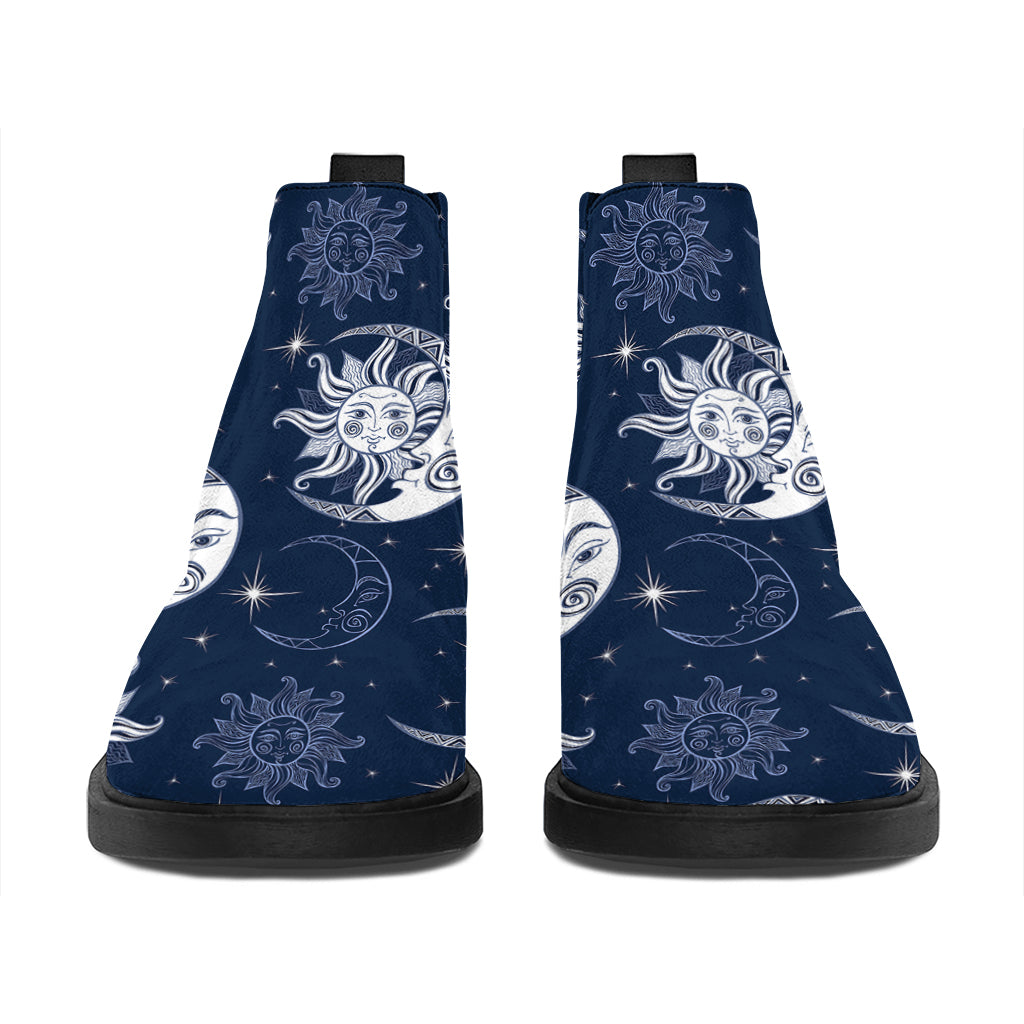 White And Blue Celestial Pattern Print Flat Ankle Boots