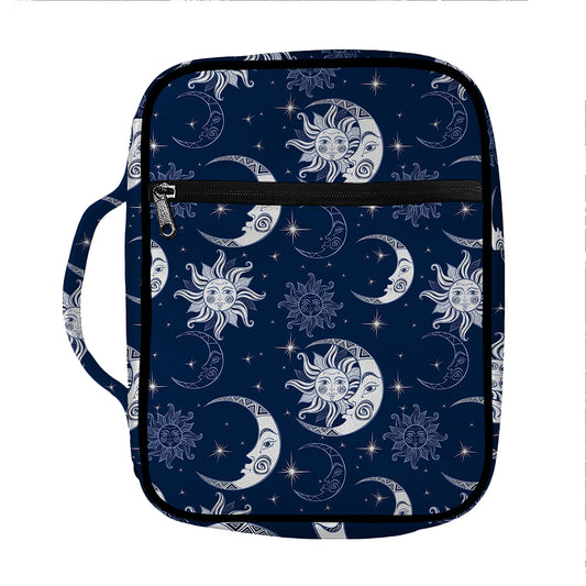 White And Blue Celestial Pattern Print Front Pocket Bible Bag