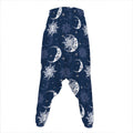 White And Blue Celestial Pattern Print Hammer Pants