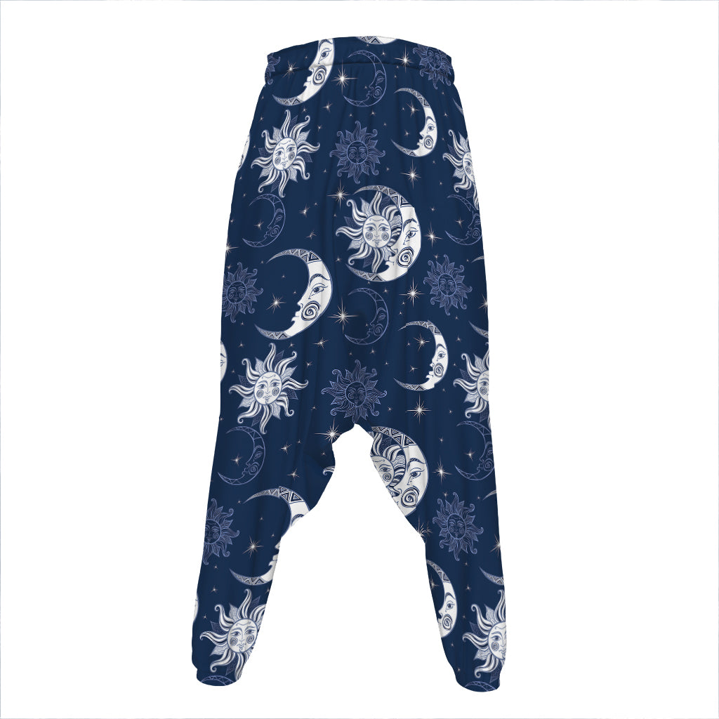 White And Blue Celestial Pattern Print Hammer Pants