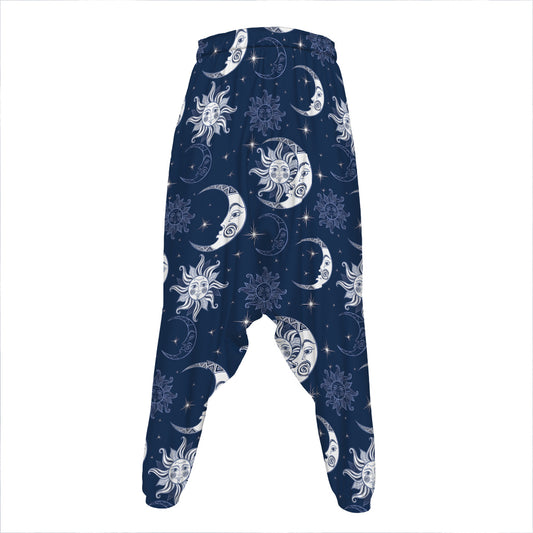 White And Blue Celestial Pattern Print Hammer Pants