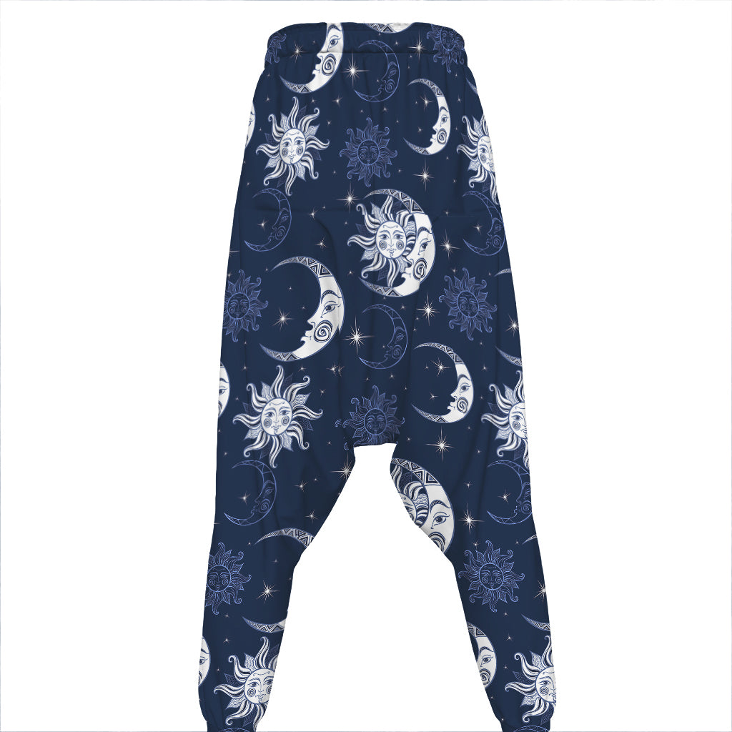 White And Blue Celestial Pattern Print Hammer Pants