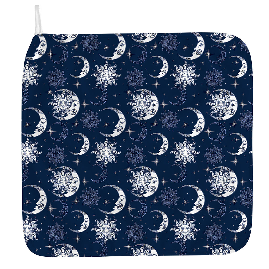White And Blue Celestial Pattern Print Hand Towel