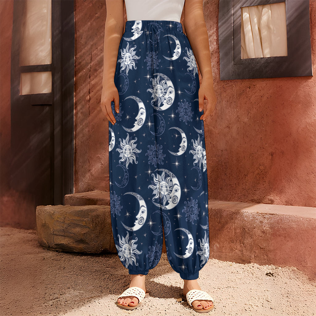 White And Blue Celestial Pattern Print Harem Pants