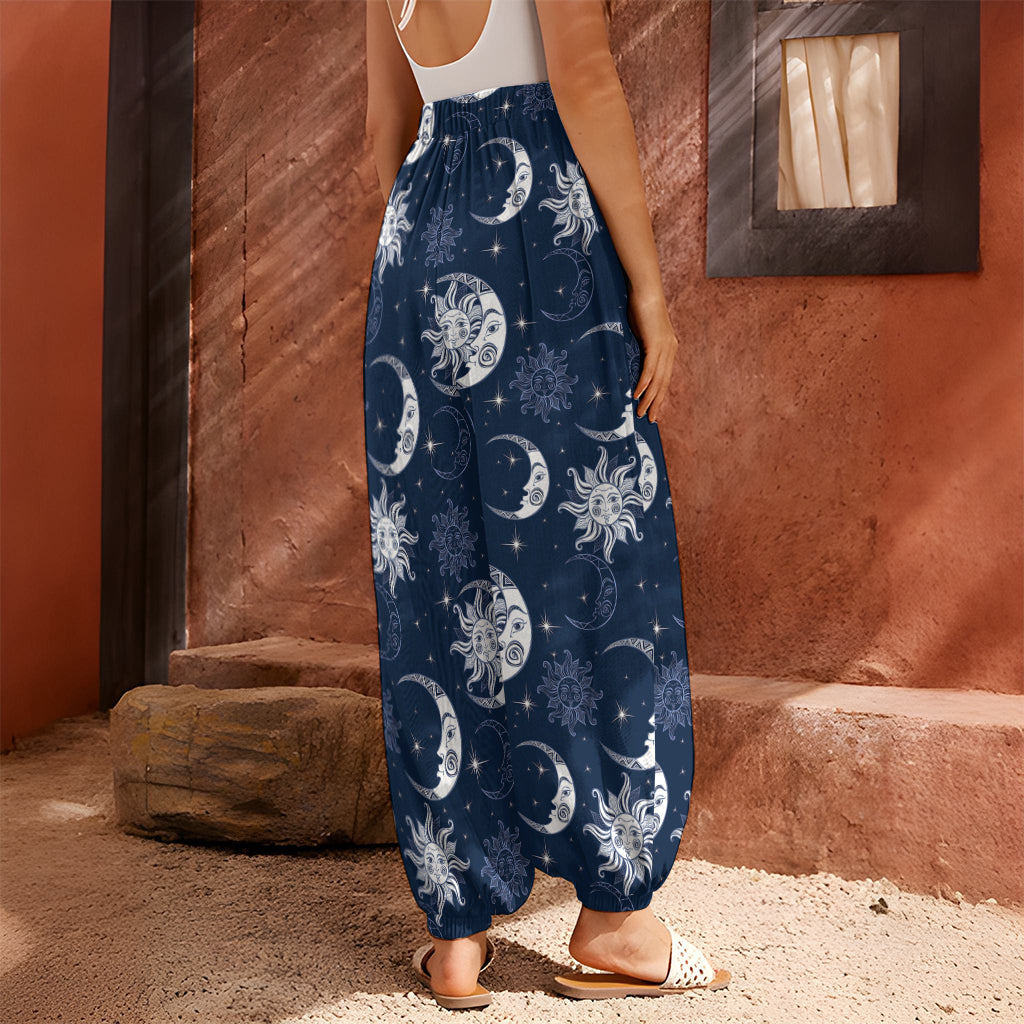 White And Blue Celestial Pattern Print Harem Pants