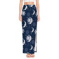White And Blue Celestial Pattern Print High Slit Maxi Skirt