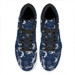 White And Blue Celestial Pattern Print High Top Leather Sneakers