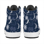 White And Blue Celestial Pattern Print High Top Leather Sneakers