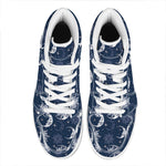 White And Blue Celestial Pattern Print High Top Leather Sneakers