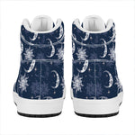 White And Blue Celestial Pattern Print High Top Leather Sneakers