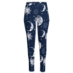 White And Blue Celestial Pattern Print High-Waisted Pocket Leggings