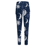 White And Blue Celestial Pattern Print High-Waisted Pocket Leggings